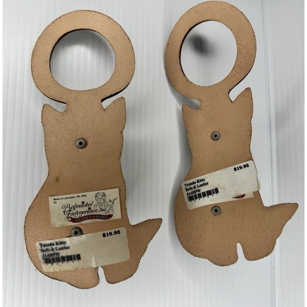 I Love My Cat Bells Leather Door Hanger Belsnickel Bell People Black White NWT
